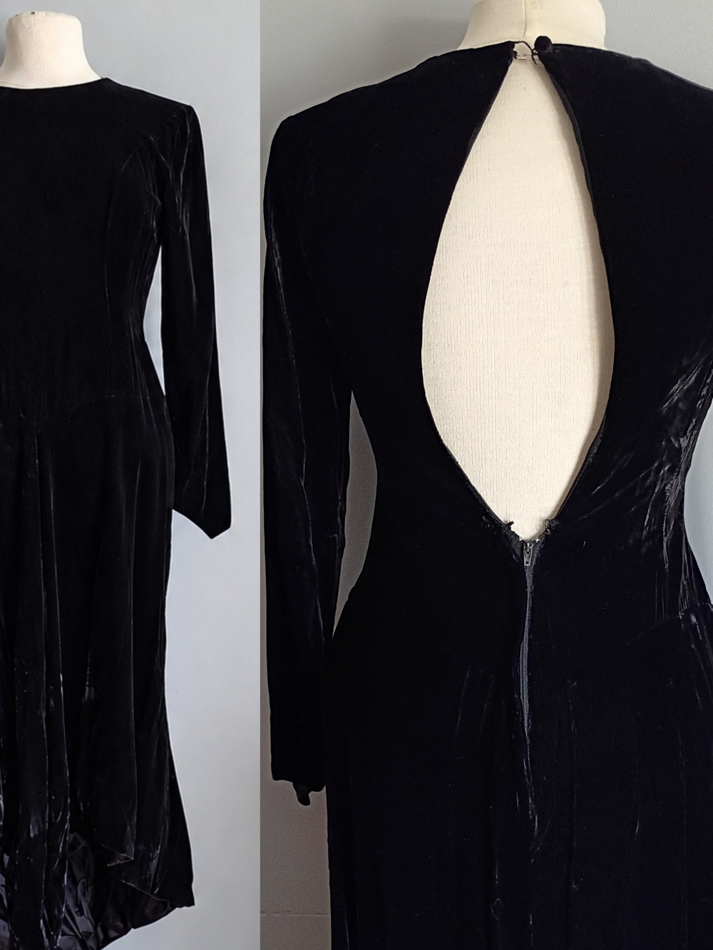 Vintage 1960s Eloise Curtis Happenstance Black Velvet Gothic Maxi Dress